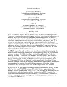 Statement for the Record Under Secretary Rand Beers National Protection and Programs Directorate Department of Homeland Security Director David Wulf National Protection and Programs Directorate