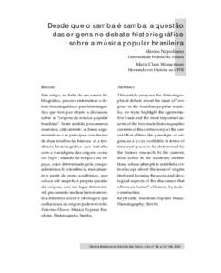 Desde que o samba é samba: a questão das origens no debate historiográfico sobre a música popular brasileira