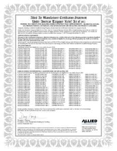 Allied Air Manufacturer Certification Statement Under American Taxpayer Relief Act of 2012