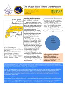2015 Clean Water Indiana Grant Program Indiana State Department of Agriculture One North Capitol Ave, Suite 600 Indianapolis, IN[removed]www.in.gov/isda