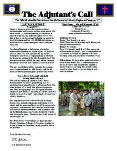 The Adjutant’s Call  The Official Monthly Newsletter of the 4th Kentucky Infantry Regiment Company “F” “CAPTAIN’S REPORT”  August 2010
