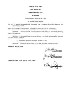 PUBLIC ACTS, 1999 CHAPTER NO. 442 SENATE BILL NO. 121 By Springer Substituted for: House Bill No. 398 By Kernell, Garrett, Brooks