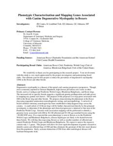 Protocol for Study of Degenerative Myelopathy in the Pembroke Welsh Corgi