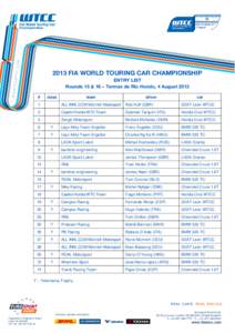 2013 FIA WORLD TOURING CAR CHAMPIONSHIP ENTRY LIST Rounds 15 & 16 – Termas de Río Hondo, 4 August 2013