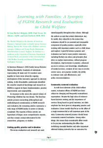 Protecting Children  Learning with Families: A Synopsis of FGDM Research and Evaluation in Child Welfare By Lisa Merkel-Holguin, MSW; Paul Nixon, BA