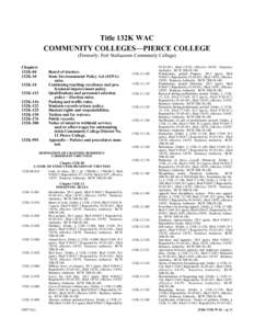 Title 132K WAC COMMUNITY COLLEGES—PIERCE COLLEGE Title 132K  (Formerly: Fort Steilacoom Community College)