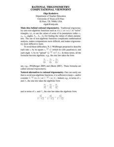 RATIONAL TRIGONOMETRY: COMPUTATIONAL VIEWPOINT Olga Kosheleva