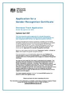 Application for a Gender Recognition Certificate Overseas Track Application