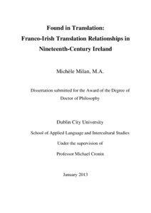 Found in Translation: Franco-Irish Translation Relationships in Nineteenth-Century Ireland