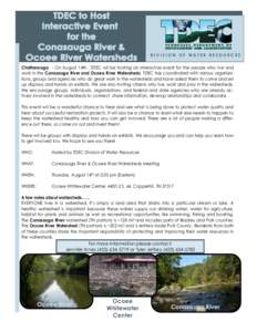 DIVISION OF WATER RESOURCES  Chattanooga – On August 14th , TDEC will be hosting an interactive event for the people who live and work in the Conasauga River and Ocoee River Watersheds. TDEC has coordinated with variou
