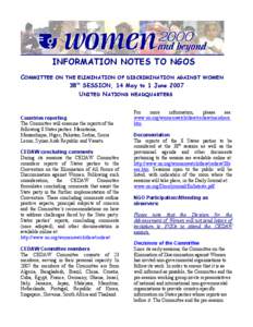 INFORMATION NOTES TO NGOS COMMITTEE ON THE ELIMINATION OF DISCRIMINATION AGAINST WOMEN  38th SESSION, 14 May to 1 June 2007