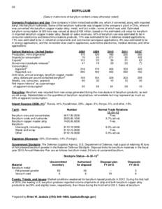 28  BERYLLIUM (Data in metric tons of beryllium content unless otherwise noted) Domestic Production and Use: One company in Utah mined bertrandite ore, which it converted, along with imported beryl, into beryllium hydrox