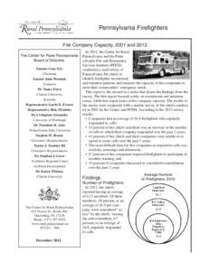 Pennsylvania Firefighters Fire Company Capacity, 2001 and 2012 The Center for Rural Pennsylvania Board of Directors Senator Gene Yaw Chairman