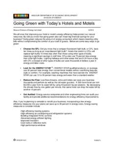MISSOURI DEPARTMENT OF ECONOMIC DEVELOPMENT DIVISION OF ENERGY Going Green with Today’s Hotels and Motels Missouri Division of Energy fact sheet