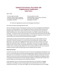 National Foreclosure Prevention and Neighborhood Stabilization Task Force April 3, 2014 The Honorable Ron Wyden Chairman, Senate Finance Committee