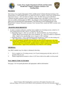 County of Los Angeles Department of Parks and Recreation Bonelli Park Volunteer Mounted Assistance Unit Standing Rules Description The County of Los Angeles Department of Parks and Recreation Volunteer Mounted Assistance