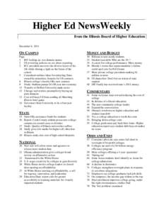 Higher Ed NewsWeekly from the Illinois Board of Higher Education December 8, 2011 ON CAMPUS