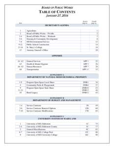 BOARD OF PUBLIC WORKS  TABLE OF CONTENTS JANUARY 27, 2016  Section