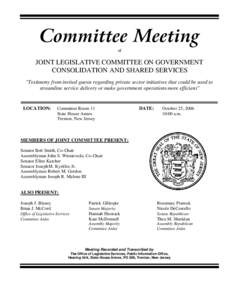 Committee Meeting of JOINT LEGISLATIVE COMMITTEE ON GOVERNMENT CONSOLIDATION AND SHARED SERVICES 