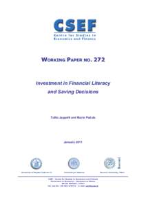 WORKING PAPER NO[removed]Investment in Financial Literacy and Saving Decisions  Tullio Jappelli and Mario Padula