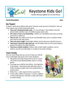 Keystone Kids Go! Families Moving Together for Fun and Fitness Family Newsletter  Go Team!