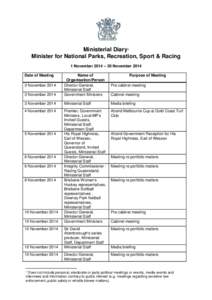 Minister diaries - Minister for National Parks, Recreation, Sport and Racing