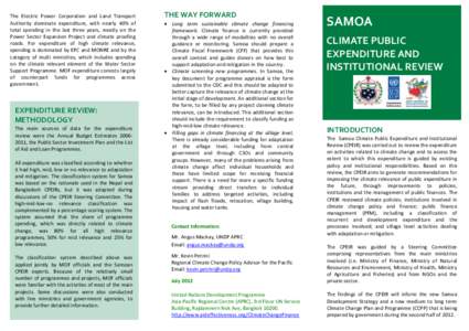 The Electric Power Corporation and Land Transport Authority dominate expenditure, with nearly 40% of total spending in the last three years, mostly on the Power Sector Expansion Project and climate proofing roads. For ex