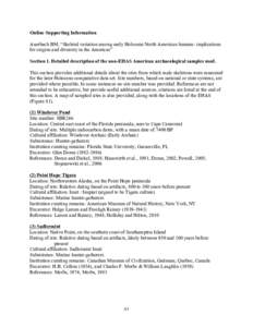 Online Supporting Information Auerbach BM, “Skeletal variation among early Holocene North American humans: implications for origins and diversity in the Americas” Section 1. Detailed description of the non-EHAS Ameri