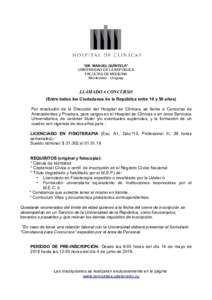 “DR. MANUEL QUÍNTELA” UNIVERSIDAD DE LA REPÚBLICA FACULTAD DE MEDICINA Montevideo - Uruguay  LLAMADO A CONCURSO