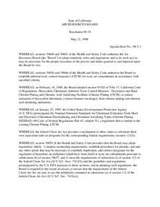 Rulemaking: [removed]Resolutiion[removed]Amendments to the Airborne Toxic Control Measure for Emissions of Hexavalent Chromium from Chrome Plating and Chromic Acid Anodizing Operations