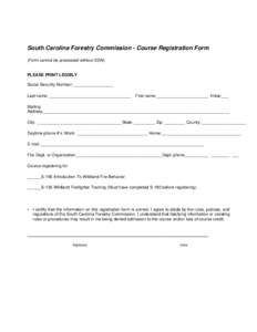 South Carolina Fire Academy - Course Registration Form