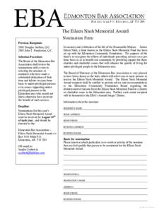 The Eileen Nash Memorial Award Nomination Form Previous Recipients 2003 Douglas Stollery, Q.C[removed]John T. Henderson, Q.C. Selection Procedure