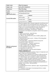 Subject name  Plant Development Subject code