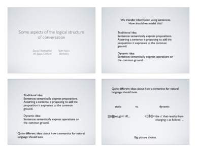 We transfer information using sentences. How should we model this? Some aspects of the logical structure of conversation Daniel Rothschild