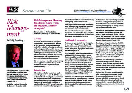 Screw-worm Fly  Risk Management By Philip Spradbery