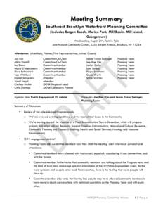    Meeting Summary Southeast Brooklyn Waterfront Planning Committee (includes Bergen Beach, Marine Park, Mill Basin, Mill Island, Georgetown)