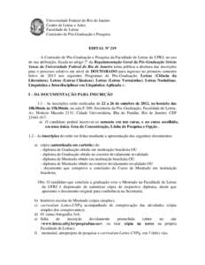 Universidade Federal do Rio de Janeiro Centro de Letras e Artes Faculdade de Letras Comissão de Pós-Graduação e Pesquisa  EDITAL Nº 219