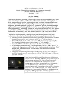 COPAG Science Analysis Group #6 Cosmic Origins Science Enabled by the Coronagraph Instrument on NASA’s WFIRST-AFTA Mission November 7, 2104 Executive Summary The scientific interests of the Cosmic Origins (COR) Program