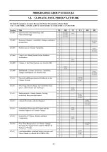 PROGRAMME GROUP SCHEDULE CL – CLIMATE: PAST, PRESENT, FUTURE O: Oral Presentation (Lecture Room) / P: Poster Presentation (Poster Hall) TB: 1: 8:30–10:00 / 2: 10:30–12:00 / 3: 13:30–15:00 / 4: 15:30–17:00 / 5: 