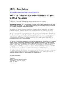 Microsoft Word - AECL Press Release- Maple Reactors- English.doc