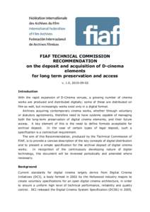 FIAF TECHNICAL COMMISSION RECOMMENDATION