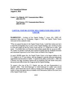 For Immediate Release August 6, 2010 Contact: Eva Malecki, AOC Communications Officer[removed]Tom Fontana, CVC Communications Director