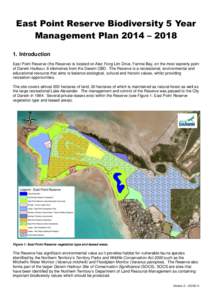 East Point Reserve Biodiversity 5 Year Management Plan 2014 – [removed]Introduction East Point Reserve (the Reserve) is located on Alec Fong Lim Drive, Fannie Bay, on the most easterly point of Darwin Harbour, 6 kilomet