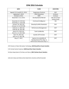 CPM 2016 Schedule DATE CLASS  LOCATION