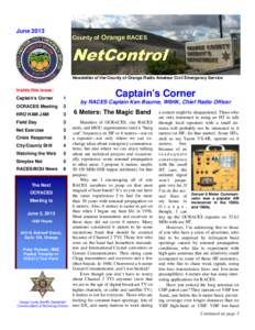 JuneCounty of Orange RACES NetControl Newsletter of the County of Orange Radio Amateur Civil Emergency Service