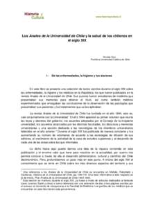 Los Anales de la Universidad de Chile y la salud de los chilenos en el siglo XIX Nicolás Cruz Pontificia Universidad Católica de Chile