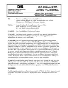 CSA, CSEA AND FIA Department of Human Resources 311 West Saratoga Street Baltimore MD[removed]Control Number #06-28