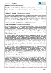 Impact case study (REF3b) Institution: University of Central Lancashire Unit of Assessment: UoA3 Allied Health Professions, Dentistry, Nursing and Pharmacy Title of case study: Transforming International Nutrition Practi