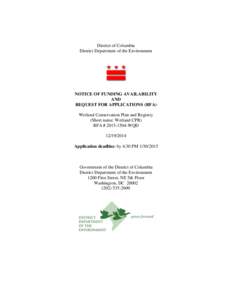 District of Columbia District Department of the Environment NOTICE OF FUNDING AVAILABILITY AND REQUEST FOR APPLICATIONS (RFA)