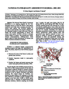 NATIONAL WATER-QUALITY ASSESSMENT IN GEORGIA—2001–2011 W. Brian Hughes1 and Marian P. Berndt2 AUTHORS: 1Hydrologist, U.S. Geological Survey, 3039 Amwiler Road, Suite 130, Peachtree Business Center, Atlanta, Georgia 3